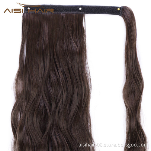 Aisi Hair Women Long Wavy Synthetic Wrap Around Hairpieces High Temperature Fiber Ponytail Hair Extensions